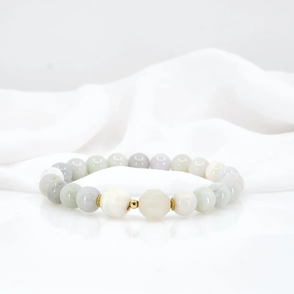 Jade Bracelet, Genuine Burma Jadeite, Dainty Stretch Bracelet, Handmade Gift